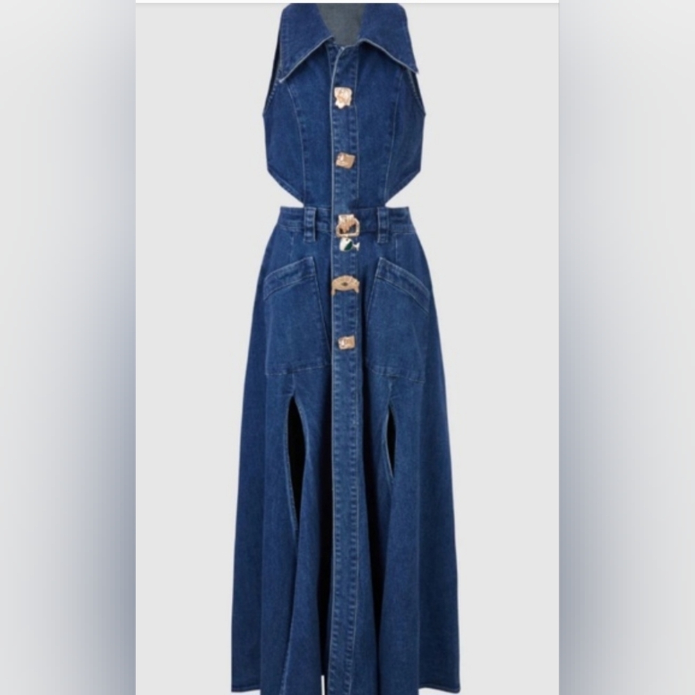 Urban Revivo Blue Denim Halter Maxi Dress - Picture 3 of 6